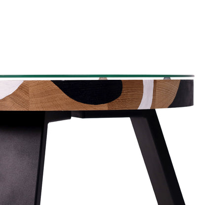 Tapytas abstraktus kavos staliukas, ąžuolas