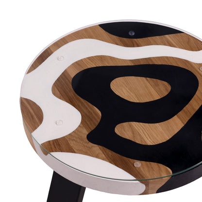 Tapytas abstraktus kavos staliukas, ąžuolas