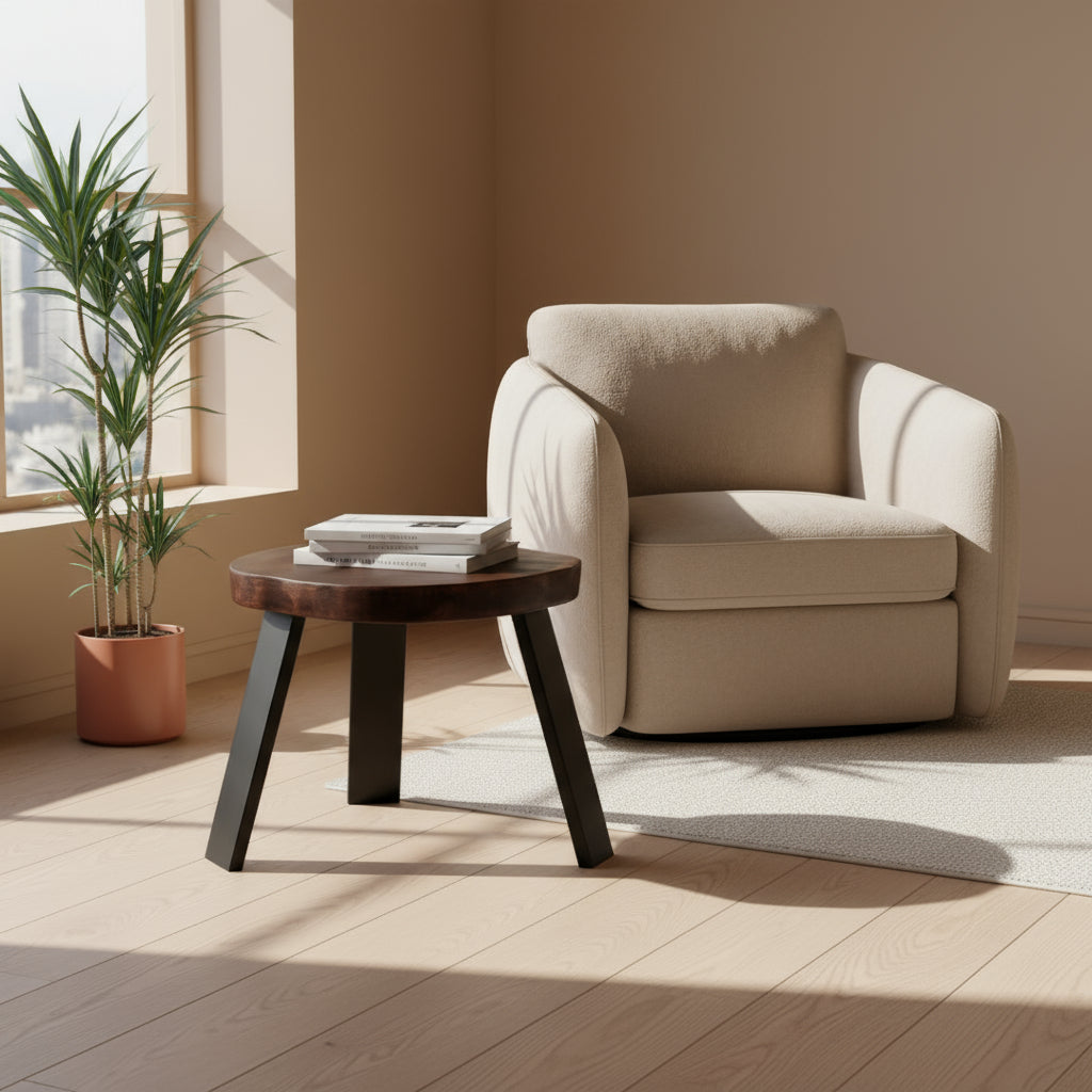 Apvalus medinis kavos staliukas, beržas