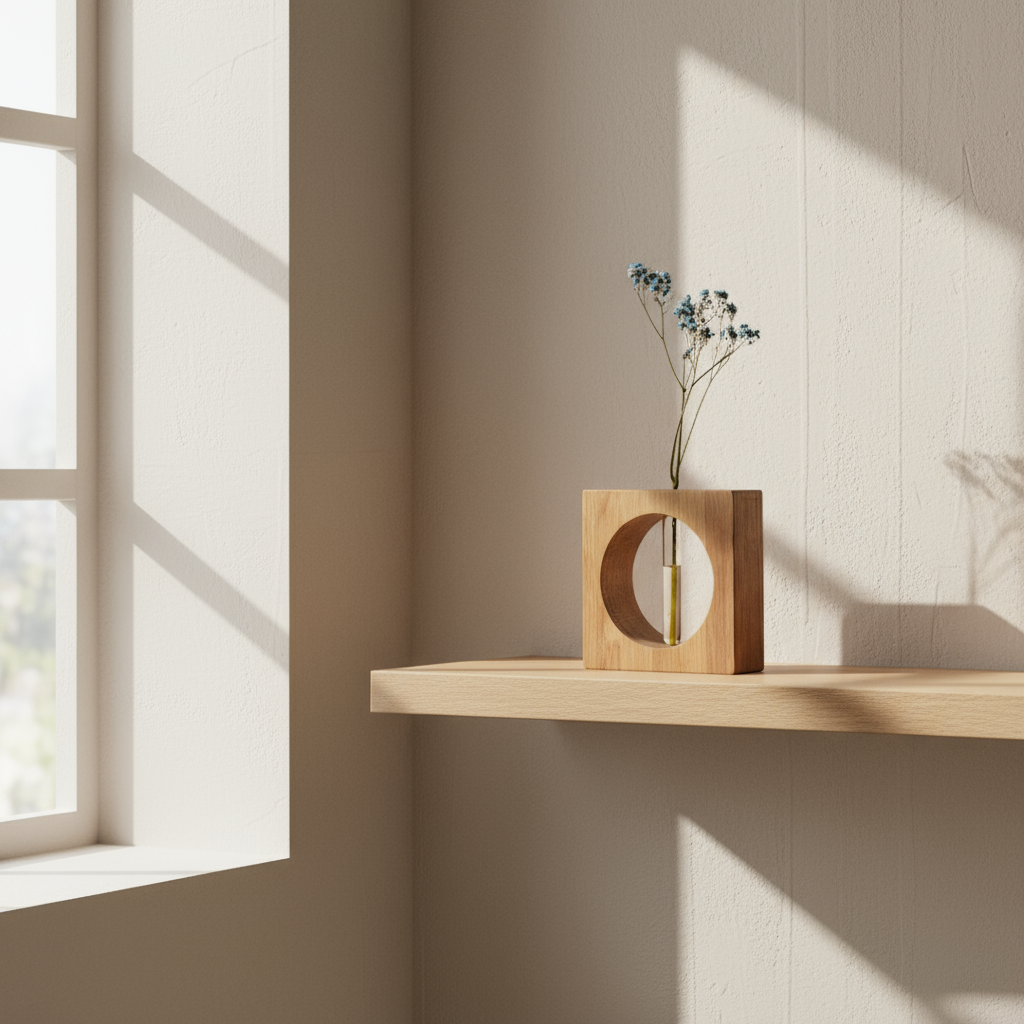 Medinė vaza vienai gėlei, ąžuolas